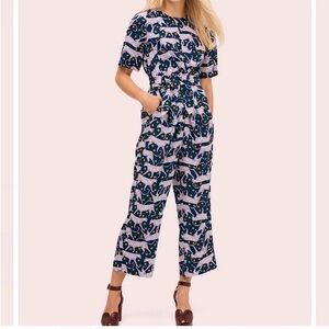 Rare Kate Spade Panther Polka Dot Printed Wide Leg Designer Jumpsuit Size 4